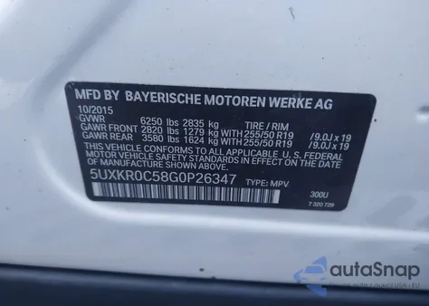2016 BMW X5 xDrive35I from USA, damaged, VIN 5UXKR0C58G0P26347